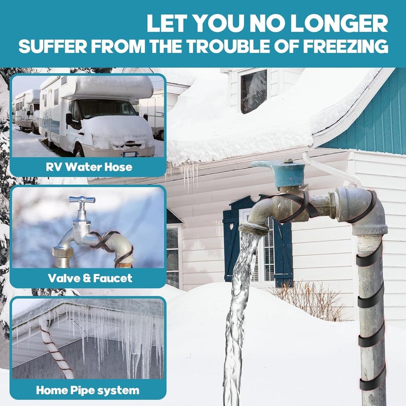 PBPHX 3FT-160FT Heat Tape for Water Pipes,Heating Cable for Pipe Freeze Protection,Water Pipe Insulation/Roof Snow De-Icing,Deicing Heating Cable,with Mounting Buckle (80FT) - Image 2