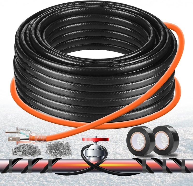 PBPHX 3FT-160FT Heat Tape for Water Pipes,Heating Cable for Pipe Freeze Protection,Water Pipe Insulation/Roof Snow De-Icing,Deicing Heating Cable,with Mounting Buckle (80FT) - Image 1