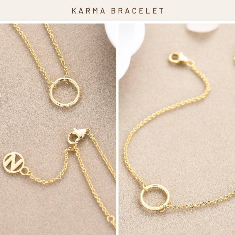 NOKMIT 14K Gold Solid 925 Sterling Silver Bracelets for Women, Dainty Karma Circle Adjustable Thin Chain Bracelet, Trendy Stackable Link Bracelets, Simple Cute Jewelry Gifts - Image 5