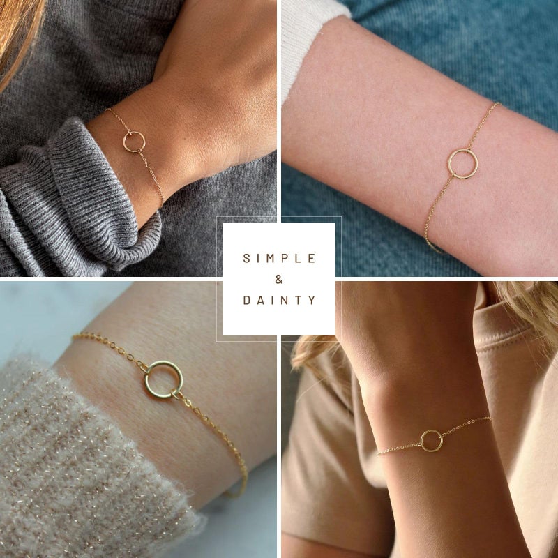 NOKMIT 14K Gold Solid 925 Sterling Silver Bracelets for Women, Dainty Karma Circle Adjustable Thin Chain Bracelet, Trendy Stackable Link Bracelets, Simple Cute Jewelry Gifts - Image 4