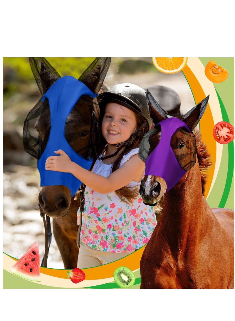 Y&D 3 Pieces Horse Fly Mask with Ears Protection Smooth Elastic Sun for Horses, Colors (Purple, Blue, Pink,L)  - Image 3