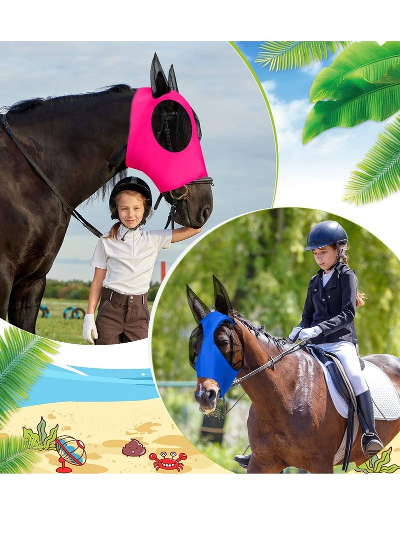 Y&D 3 Pieces Horse Fly Mask with Ears Protection Smooth Elastic Sun for Horses, Colors (Purple, Blue, Pink,L)  - Image 4