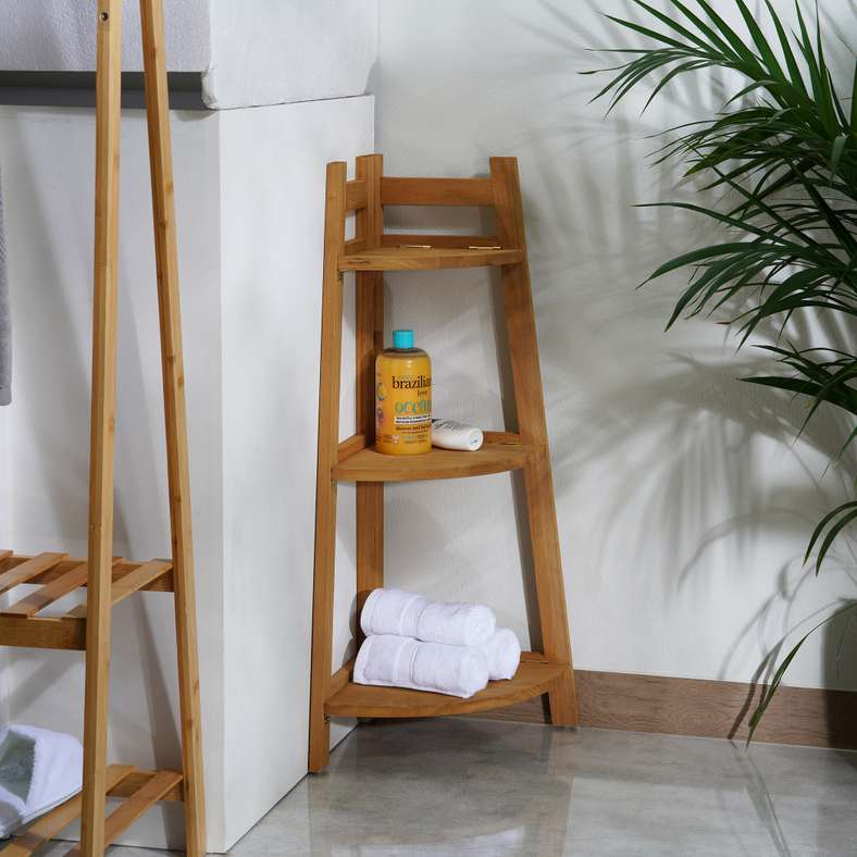 Pan Home Viola 3-tier Corner Wooden Shelf 31x31x76cm - Natural