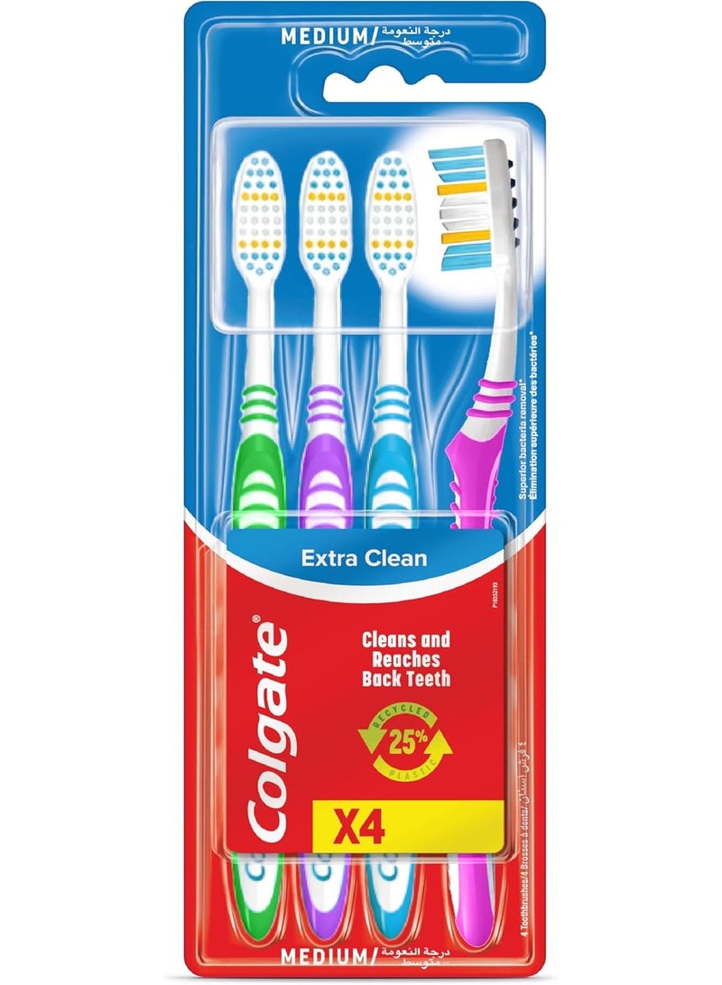 كولجيت فرشاة أسنان كولجيت إكسترا كلين متوسطة الحجم، عبوة من 4 قطع - Image 1