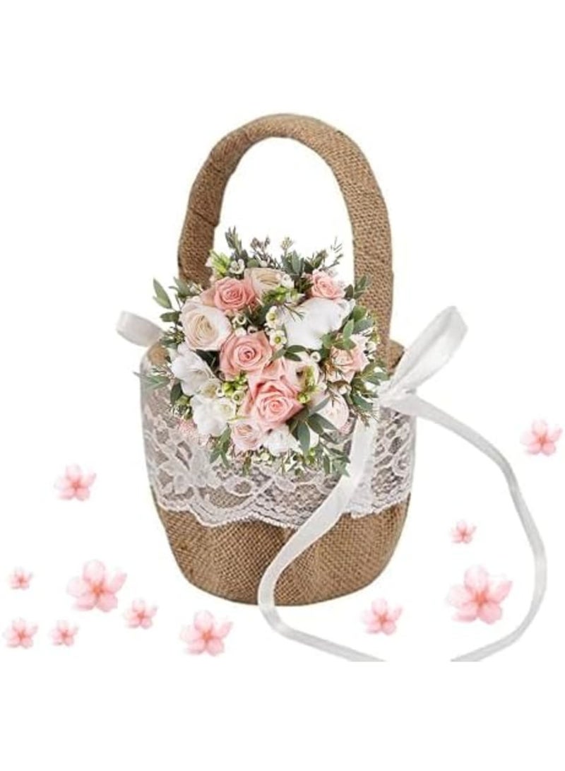 Luckam Small Wicker Basket with Handle - Flower Girl Baskets for Weddings Rattan Basket Wedding Gift Flower Basket - Wicker Baskets Decorative Baskets for Home Decor Willow Basket Wicker Storage Basket - Image 1