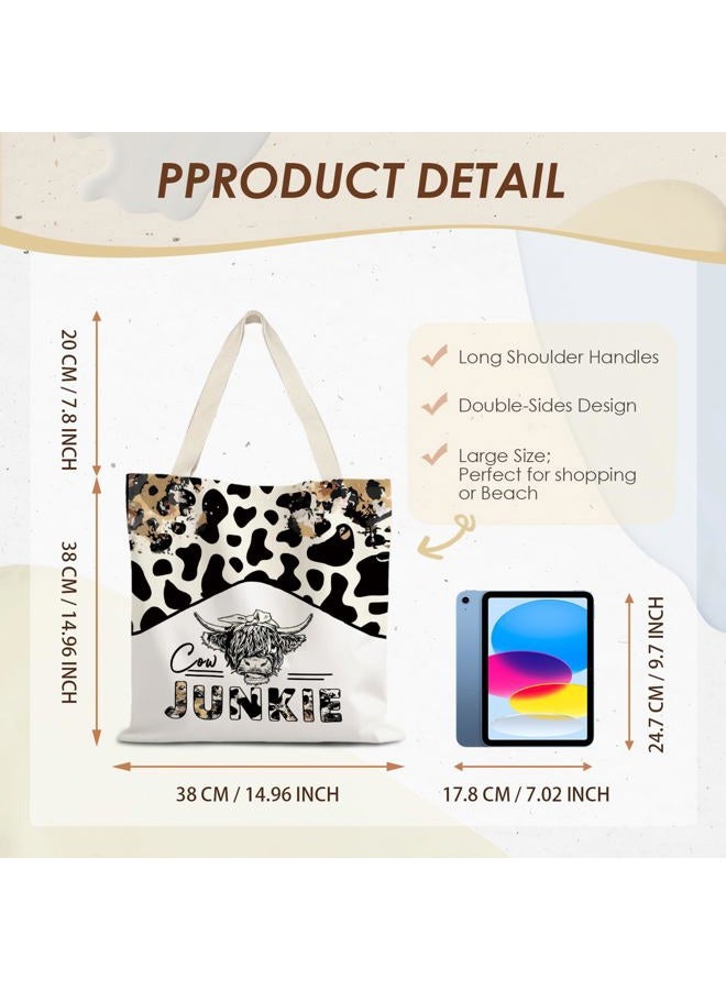 LUVADIAN Canvas Tote Bag Aesthetic,Zoon Cow Dog Cat Tote Bag,Gifts for Women Canvas Tote Bags, Cow, One size - Image 5