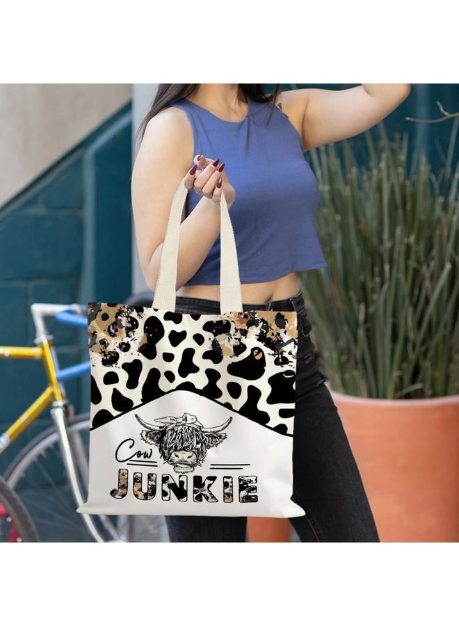 LUVADIAN Canvas Tote Bag Aesthetic,Zoon Cow Dog Cat Tote Bag,Gifts for Women Canvas Tote Bags, Cow, One size - Image 2