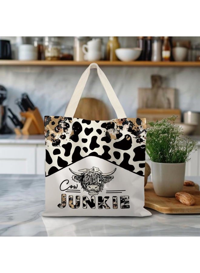 LUVADIAN Canvas Tote Bag Aesthetic,Zoon Cow Dog Cat Tote Bag,Gifts for Women Canvas Tote Bags, Cow, One size - Image 4