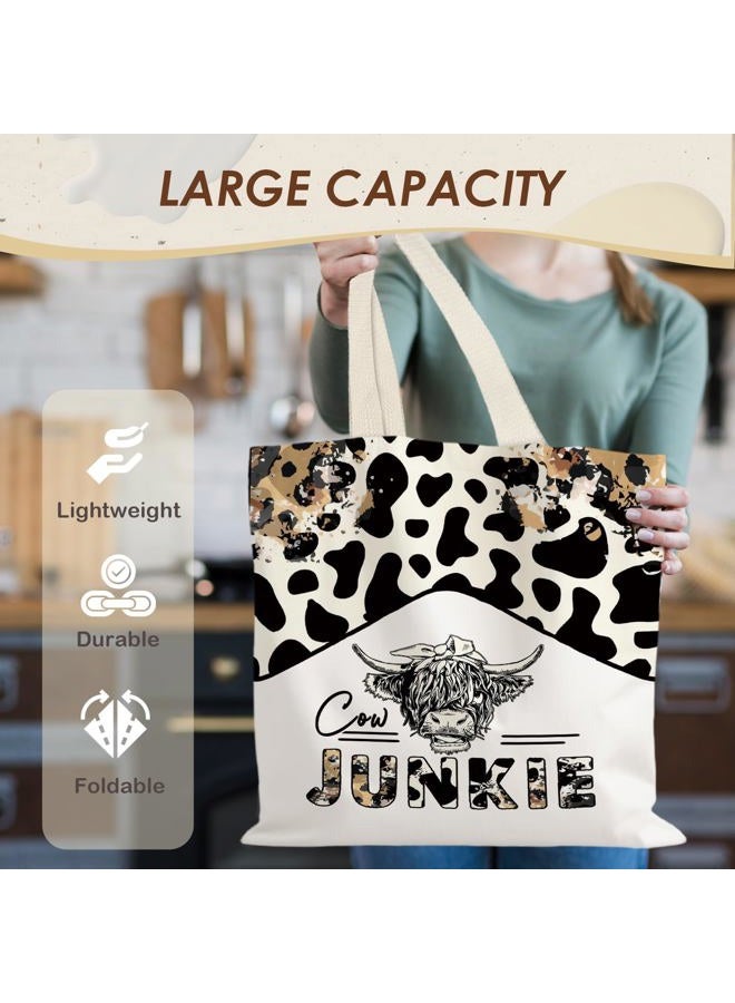 LUVADIAN Canvas Tote Bag Aesthetic,Zoon Cow Dog Cat Tote Bag,Gifts for Women Canvas Tote Bags, Cow, One size - Image 3
