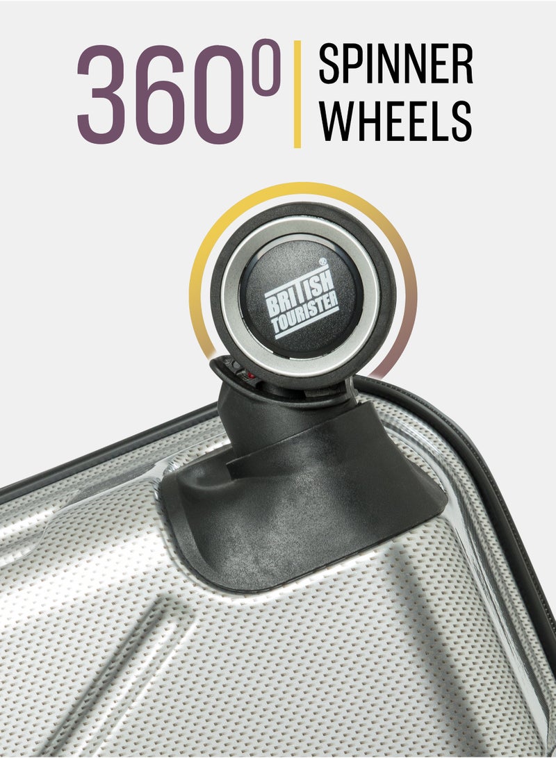 السياحية البريطانية حقيبة سفر من مادة ABS بقشرة صلبة (متوسطة، 24") مع طبقة قابلة للتوسيع – حقيبة خفيفة الوزن بعجلات دوارة، حقيبة ترولي للسفر (رمادي فاتح) - Image 4