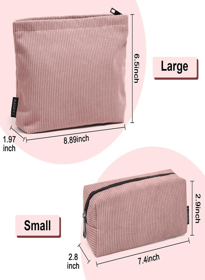 MAGEFY 2 Pcs Makeup Bags for Women, Corduroy Make up Bag for Purse Travel Makeup Bag Small Cosmetic Bags with Zipper Makeup Pouch for Travelling - Dusty Pink - Image 3