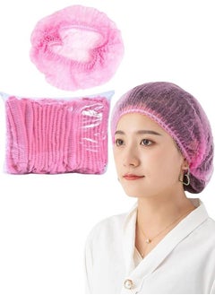 MiMi & BeiBei 100Pcs Bouffant Caps Surgical Head Caps Bouffant Non Woven Cap Dustproof and Disposable Caps Non Woven Shower Caps Disposable Hair Nets Surgical Caps Pink  - Image 1