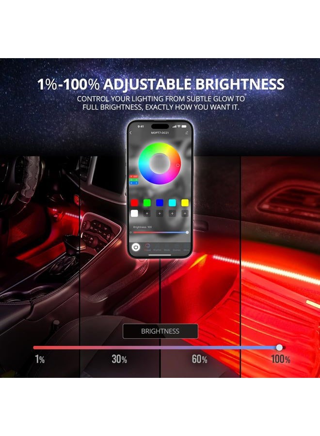 OPT7 Aura DreamColor RGB-IC Car Interior Ambient Light, 6PC Double Row LED Strips, Color Chasing Light Kit w/APP & Remote Control, Universal for Vehicles SUV Trucks Pickups Van - Image 5