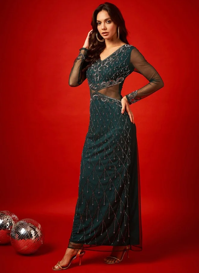 STREET 9  Embellished Green Maxi Dress for Women for Women | Best Price UAE