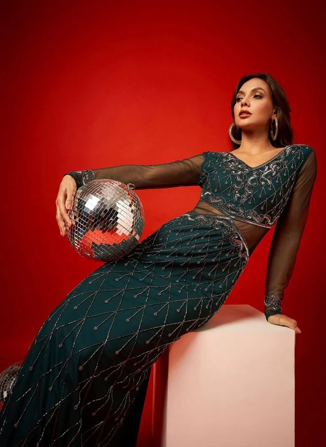 STREET 9  Embellished Green Maxi Dress for Women for Women | Best Price UAE