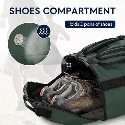 Haimont 50L Travel Duffle Bag for Men Women Foldable Sports Duffle Backpack for Gym Hiking Camping Workout Outdoor 60L with Pocket & Shoe Compartment, Upgrade, Army Green - Image 4