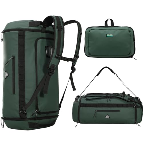 Haimont 50L Travel Duffle Bag for Men Women Foldable Sports Duffle Backpack for Gym Hiking Camping Workout Outdoor 60L with Pocket & Shoe Compartment, Upgrade, Army Green - Image 1
