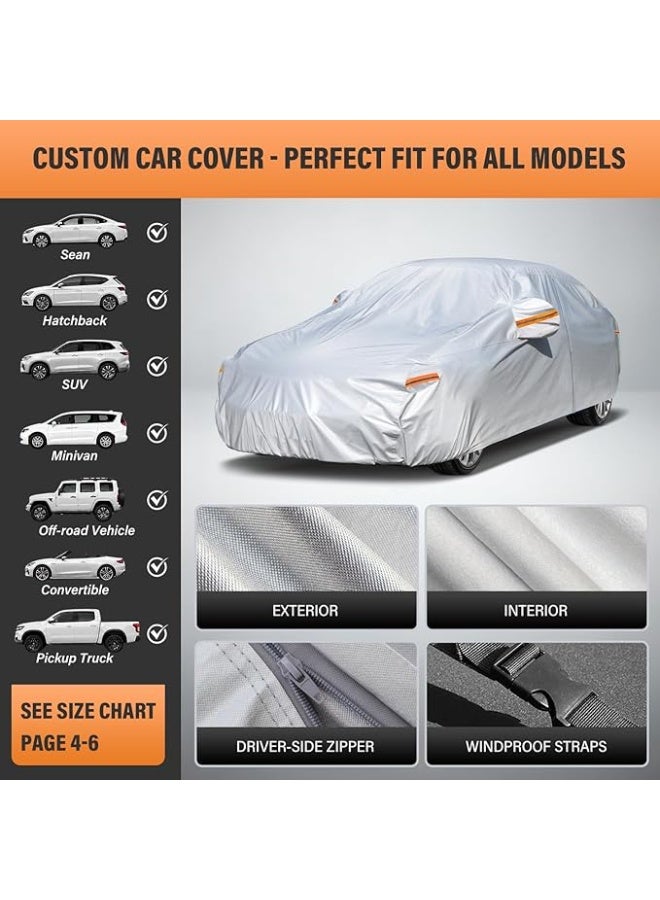6-Layer Waterproof Car Cover for Sedan (178"-185") - All Weather Outdoor Rain Sun UV Protection with Driver-Side Zipper - Image 3