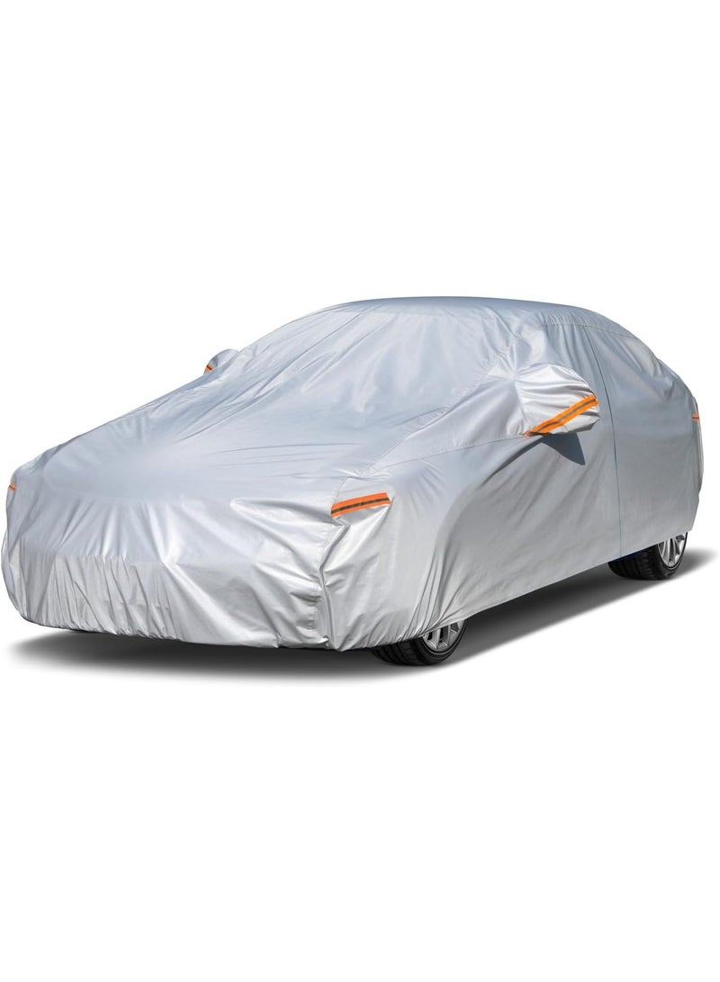 6-Layer Waterproof Car Cover for Sedan (178"-185") - All Weather Outdoor Rain Sun UV Protection with Driver-Side Zipper - Image 1