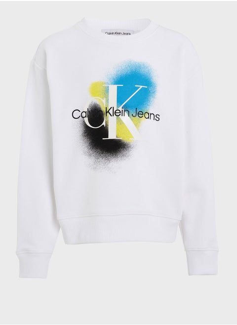 Logo Spray Print Round Neck Sweatshirt