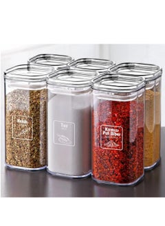 Kitchen Life Kitchen Life 6-piece Acrylic Vacuum Square Spice Bowl Set With Label 200Ml -spice Bowl Set With Leak-proof Lid 