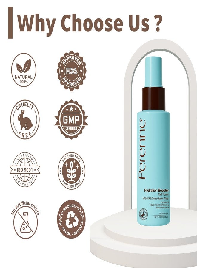 Perenne Hydration Booster Water Gel Toner with Hyaluronic Acid & Swiss Glacier Water | Lightweight Gel Formula for Deep Hydration & Brightening | For All Skin Types | 100ml - Image 4