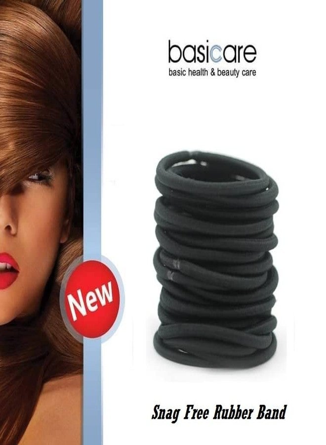 Basicare Black Color Long Lasting Snag Free Round Elastic. No Metal Hair Elastics, Elastic Hair Band For Thick, Curly And Straight Hair Ponytail Holders. Hair Ties For Girls. Pack Of 24 - Image 3