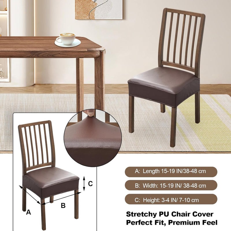FUANGUI Dining Chair Covers Set of 4 Waterproof PU Leather Stretch Chair Seat Slipcovers Soft Removable Washable Chair Covers Kitchen Chair Seat Covers Protectors Dining Room PuCoffce - Image 2