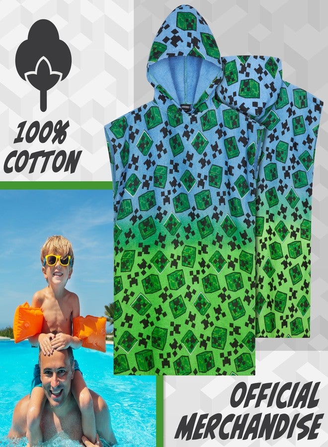 MINECRAFT بونشو ماينكرافت للأطفال والمراهقين، مناشف حمام بغطاء رأس، مناشف شاطئ ماصة (متعدد، 6-9 سنوات) - Image 3