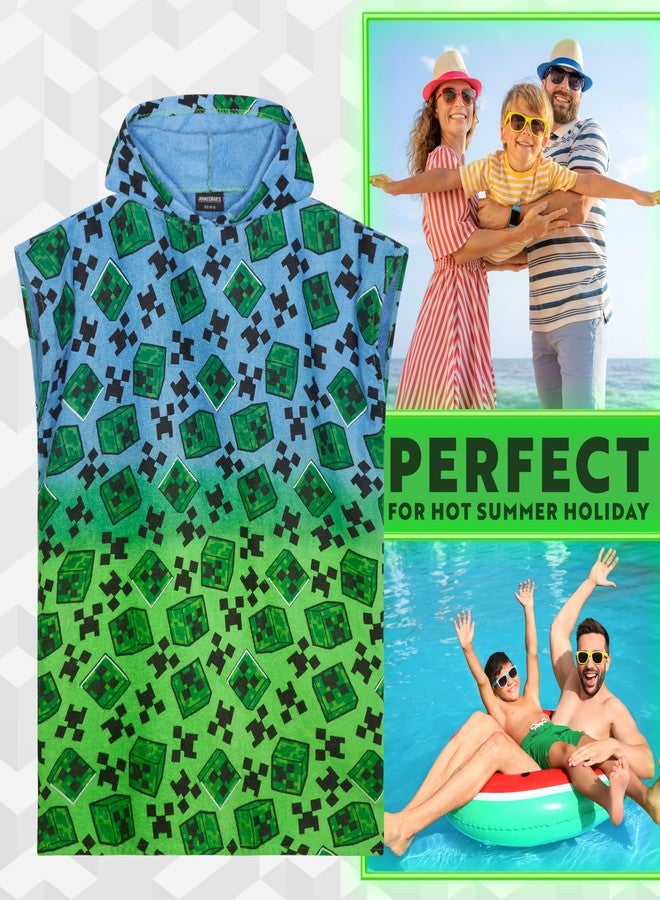 MINECRAFT بونشو ماينكرافت للأطفال والمراهقين، مناشف حمام بغطاء رأس، مناشف شاطئ ماصة (متعدد، 6-9 سنوات) - Image 2