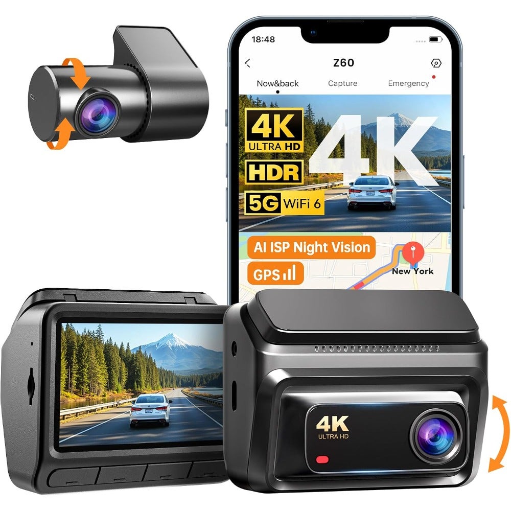 4K+1080P Dash Cam for Cars Front and Rear
