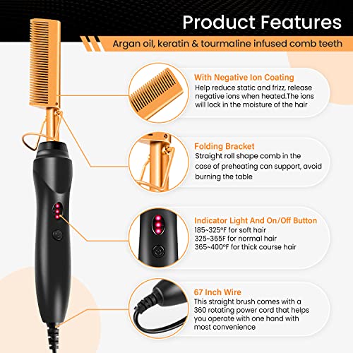 Shiyalan Hot Comb Set 7Pcs, Electric Hair Straightener Pressing Comb for Black Hair, Hot Comb Set with Wig Wax Stick, Lace Band, Rat Tail Comb ＆Salon Clips - Image 3