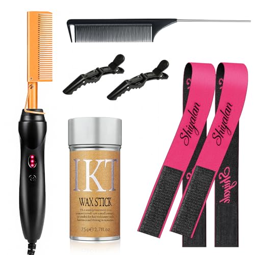 Shiyalan Hot Comb Set 7Pcs, Electric Hair Straightener Pressing Comb for Black Hair, Hot Comb Set with Wig Wax Stick, Lace Band, Rat Tail Comb ＆Salon Clips - Image 1