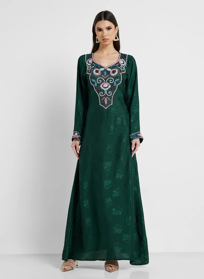 ARABIAN CLOSET Embellished Belted Jalabiya