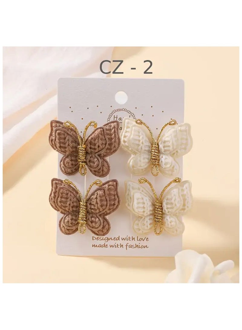 ام كي مجموعة من 4 قطع مشبك شعر فراشة مضفر من خيوط الصوف للبنات – إكسسوار شعر أنيق وجذاب - Image 1