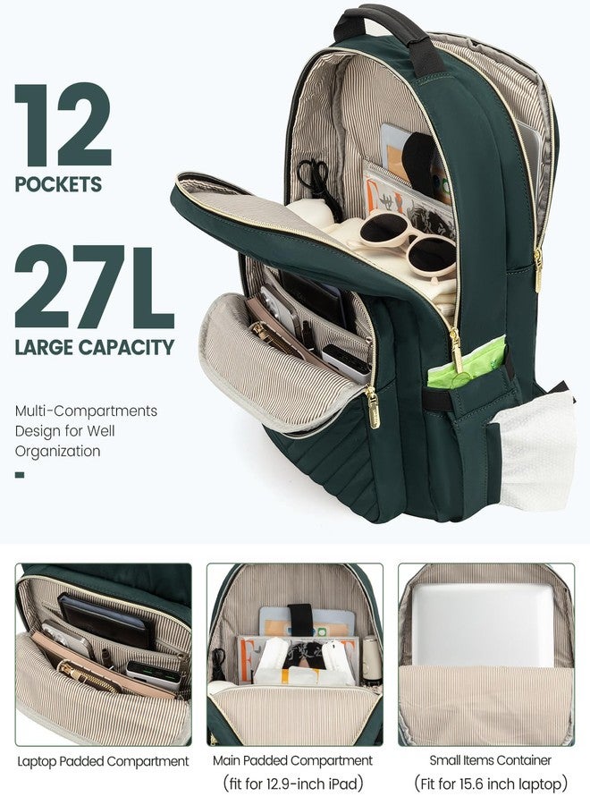 LOVEVOOK Laptop Backpack Purse for Women, Work Business Travel Computer Bags, College Nurse Backpack for Womens, Quilted Casual Daypack with USB Port, Fit 15.6 Inch Laptop, Deepgreen - Image 2