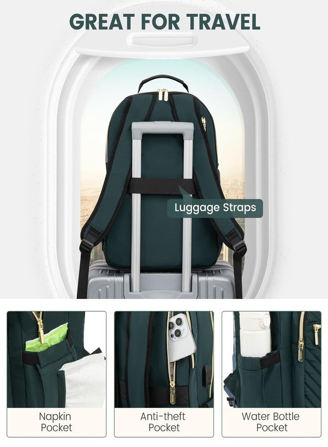 LOVEVOOK Laptop Backpack Purse for Women, Work Business Travel Computer Bags, College Nurse Backpack for Womens, Quilted Casual Daypack with USB Port, Fit 15.6 Inch Laptop, Deepgreen - Image 4