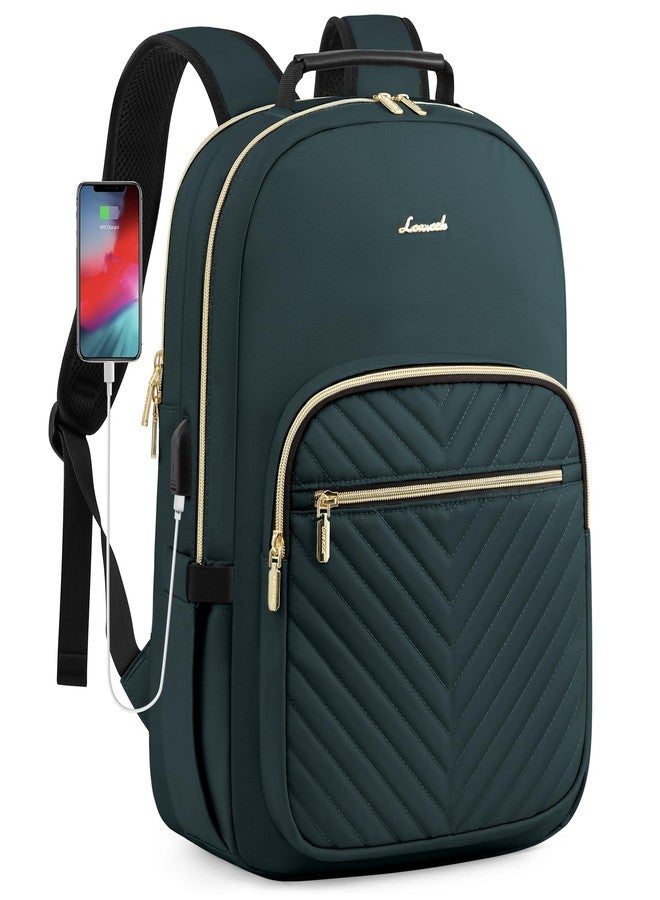 LOVEVOOK Laptop Backpack Purse for Women, Work Business Travel Computer Bags, College Nurse Backpack for Womens, Quilted Casual Daypack with USB Port, Fit 15.6 Inch Laptop, Deepgreen - Image 1
