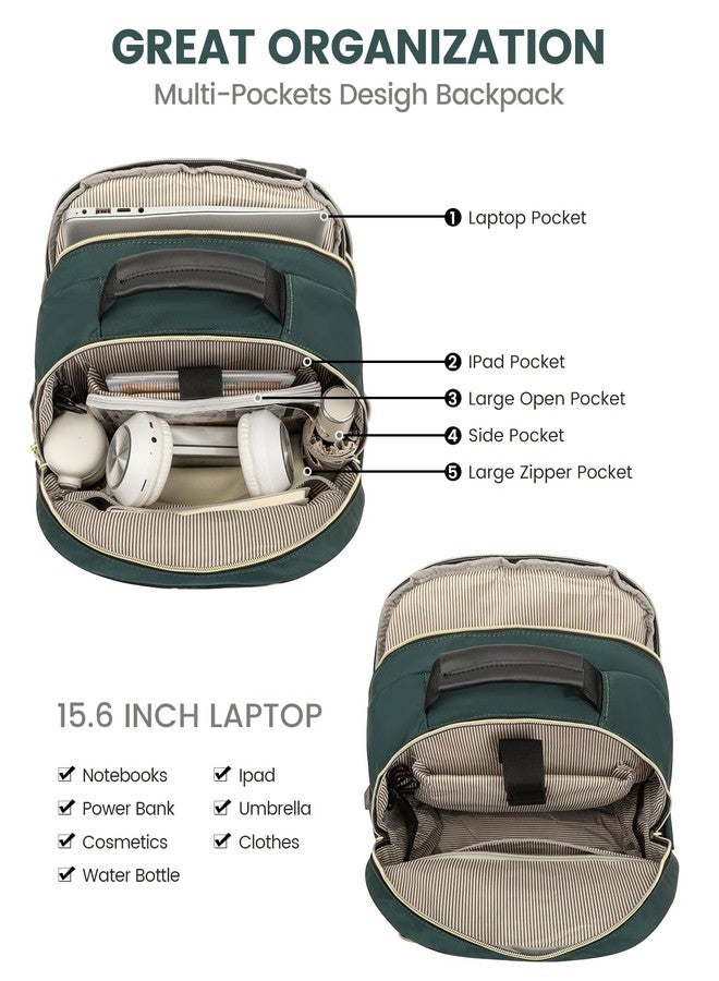 LOVEVOOK Laptop Backpack Purse for Women, Work Business Travel Computer Bags, College Nurse Backpack for Womens, Quilted Casual Daypack with USB Port, Fit 15.6 Inch Laptop, Deepgreen - Image 3