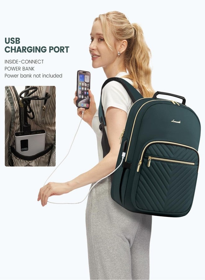 LOVEVOOK Laptop Backpack Purse for Women, Work Business Travel Computer Bags, College Nurse Backpack for Womens, Quilted Casual Daypack with USB Port, Fit 15.6 Inch Laptop, Deepgreen - Image 5