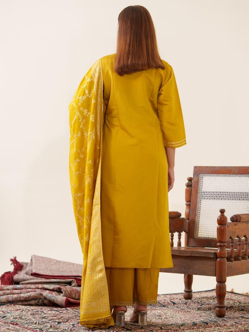 Kaari Women's Embroidered Kurti Set with Dupatta | Ethnic Suits with Embellished Dupatta | Everyday and Festive Kurti Set for Women|Mustard|M - Image 5