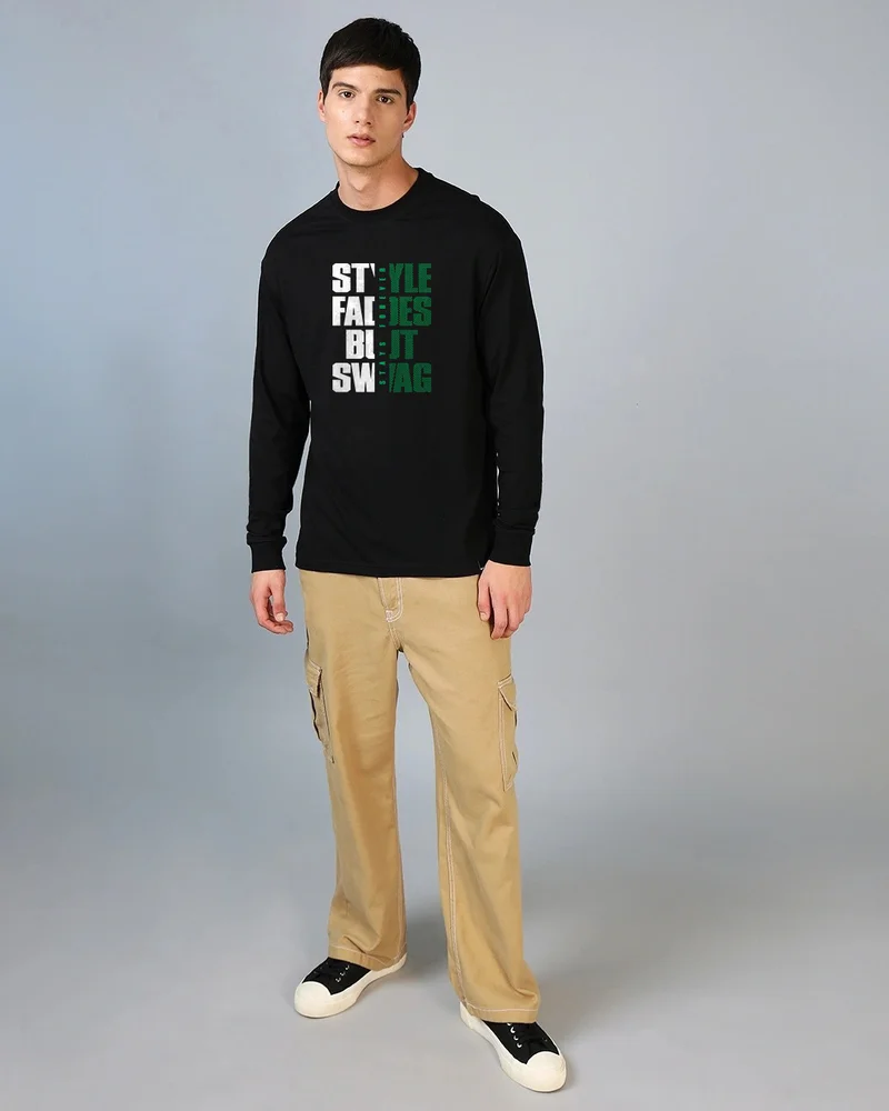 bewakoof  Men's Jet Black Style Swag Typography Oversized T-shirt for Men | Best Price UAE
