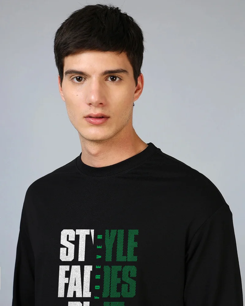 bewakoof  Men's Jet Black Style Swag Typography Oversized T-shirt for Men | Best Price UAE