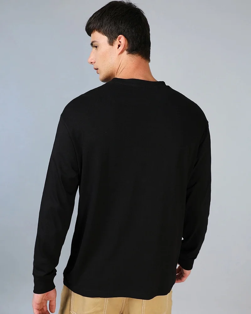 bewakoof  Men's Jet Black Style Swag Typography Oversized T-shirt for Men | Best Price UAE