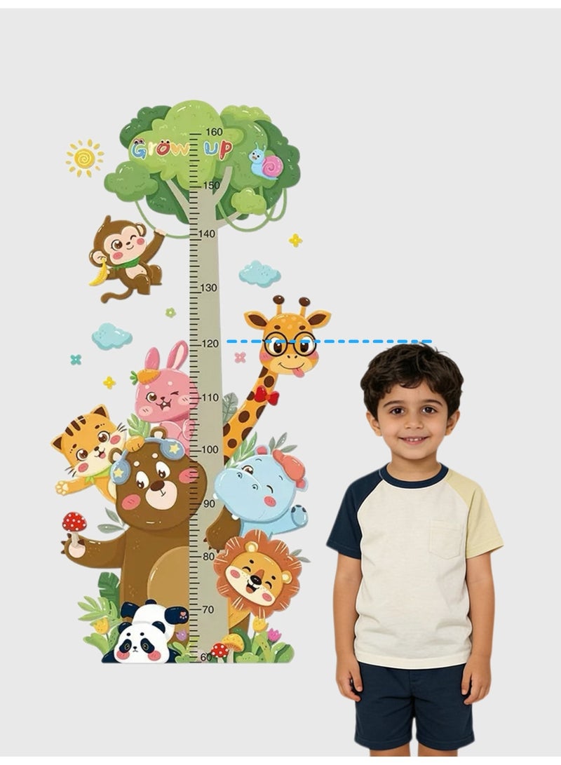 Kids Forest Animal Height Growth Chart Wall Sticker, Cartoon Giraffe Monkey Self-Adhesive Height Ruler, Removable PVC Nursery Wall Decal, Baby Height Measurement Wallpaper for Bedroom Playroom - Image 1