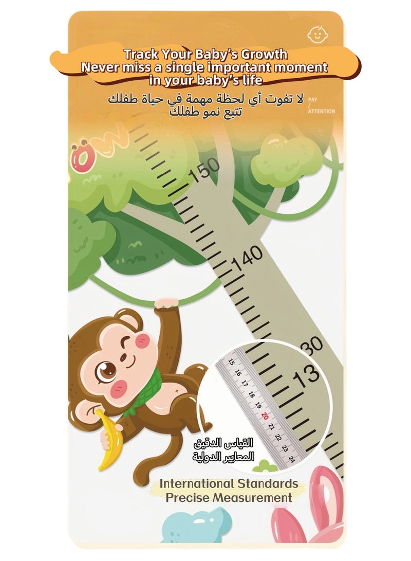 Kids Forest Animal Height Growth Chart Wall Sticker, Cartoon Giraffe Monkey Self-Adhesive Height Ruler, Removable PVC Nursery Wall Decal, Baby Height Measurement Wallpaper for Bedroom Playroom - Image 5