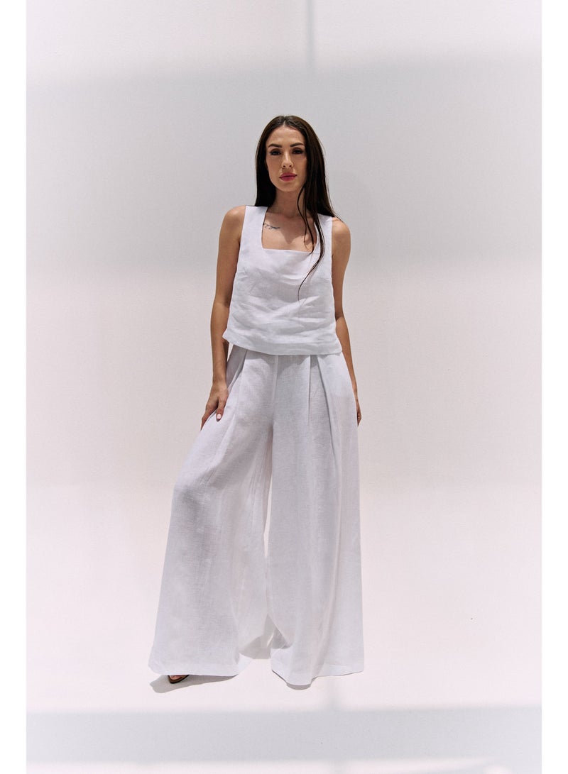 UMAY FASHION WHITE LINEN TOP - Image 1