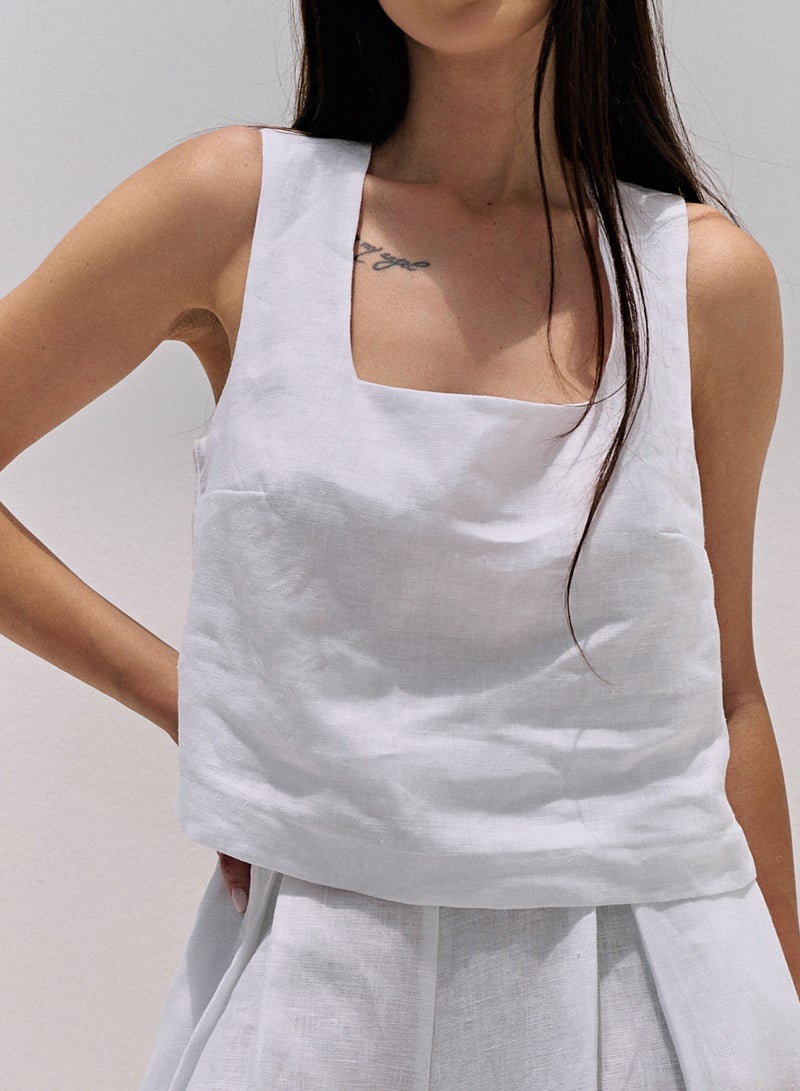 UMAY FASHION WHITE LINEN TOP - Image 2