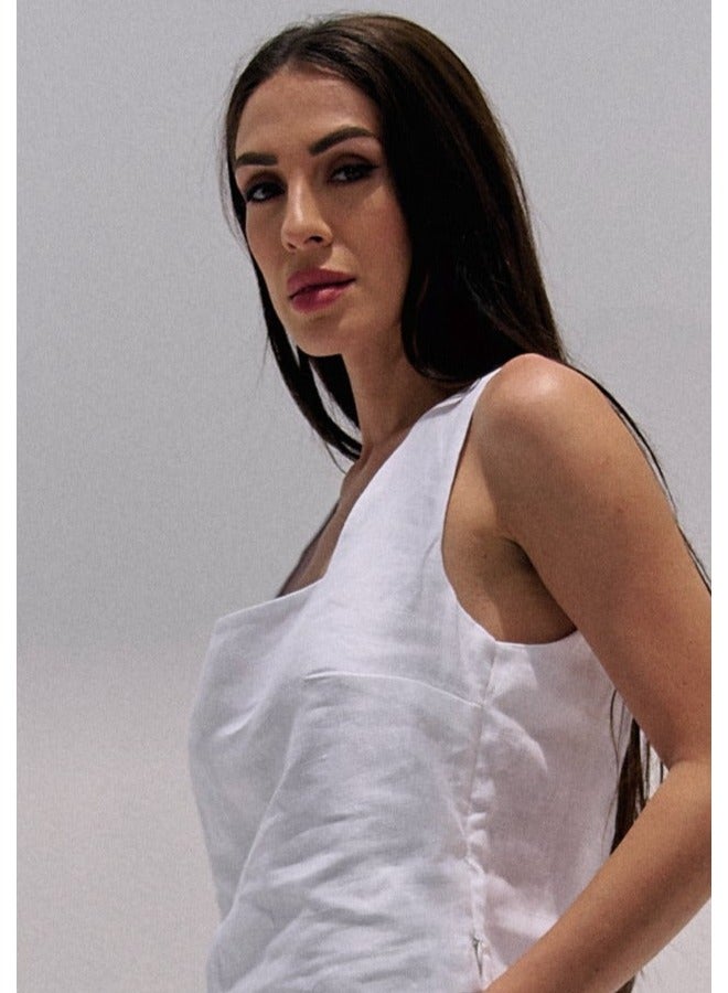 UMAY FASHION WHITE LINEN TOP - Image 4