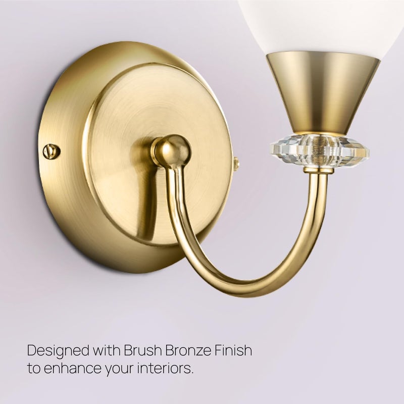 wipro BeuHome Single Wall Light BW06 | Premium Indoor Decorative Light with White Frosted Glass | Contemporary Sleek Design | Surface Mounted Classic Wall Light | E27 (1H, Brush Bronze) - Image 5